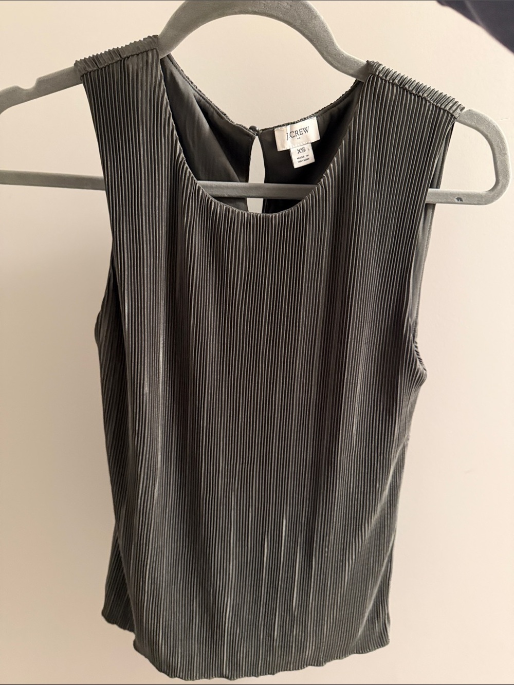 J. Crew Gray Pleated Metallic-Stripe Tank